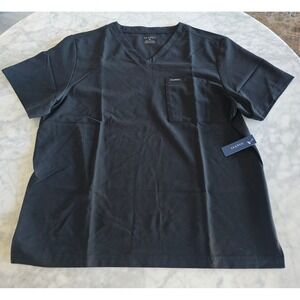 Jaanuu Mens Women's V-Neck Scrub Top Black Chest Pocket J86032 XL NEW